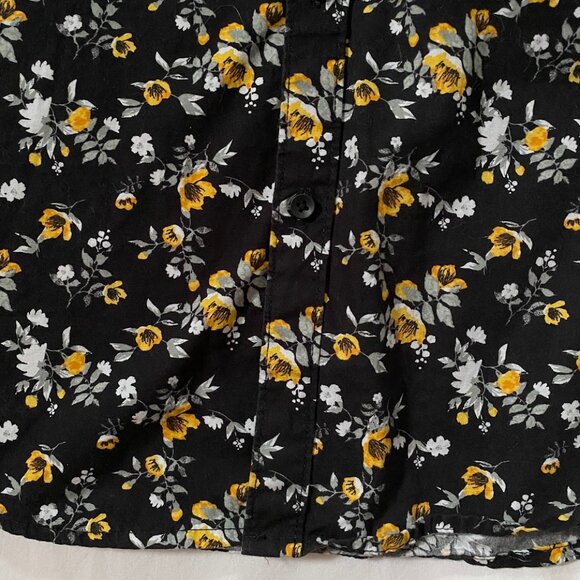Denim & Flower Black and Yellow Floral Button Up Shirt 100% Cotton Short Sleeve - Picture 6 of 13